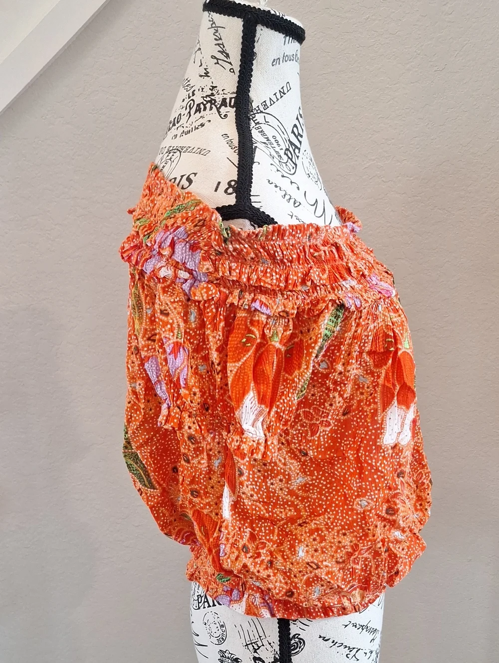 Free People FP One Suki Blouse In Tangerine Size Medium Boho Off The Shoulder